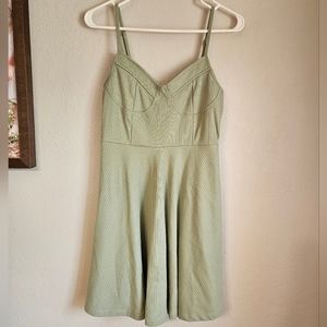 Lulus Sage Green Ribbed Bustier Skater Dress